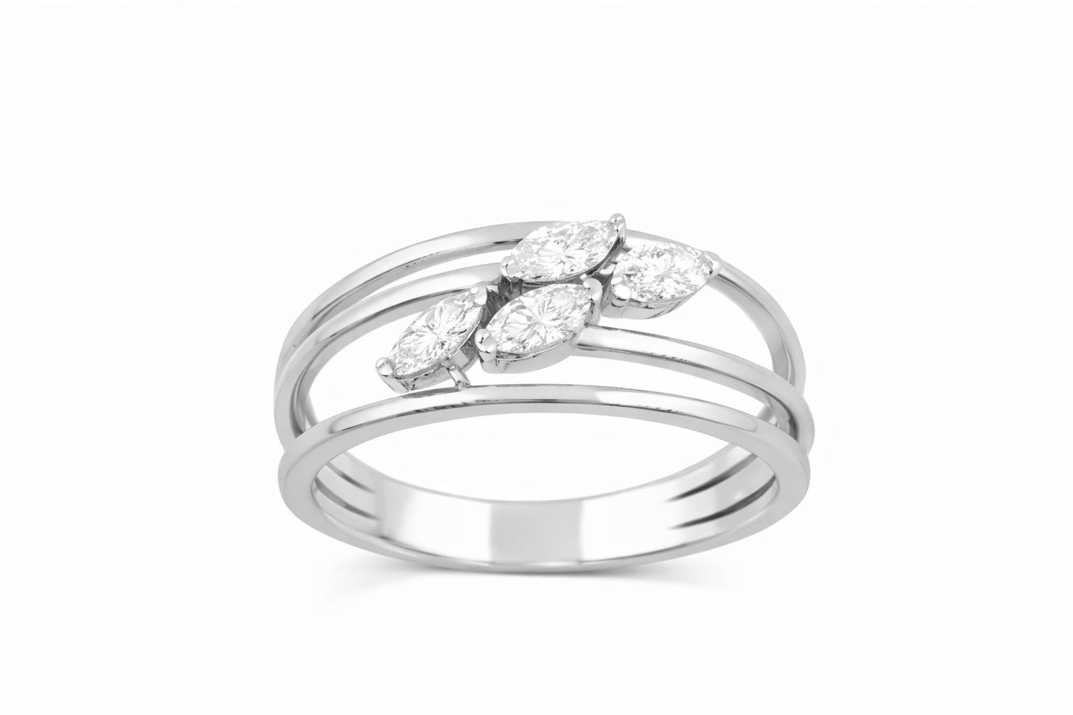 Silver Multi-Band Marquise Diamond Ring