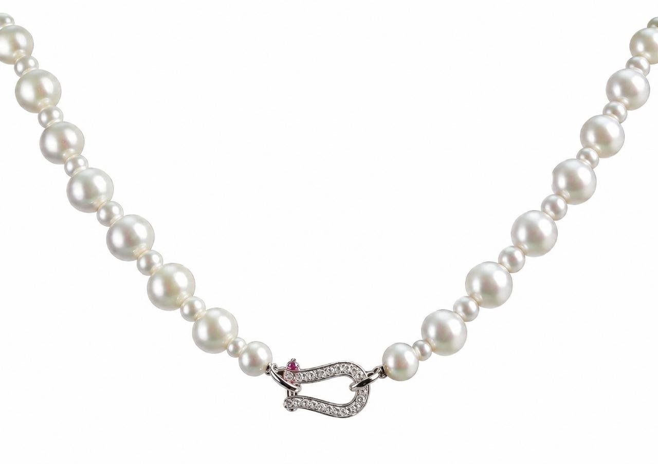 Ruby Cabochon Buckle Pearl Necklace