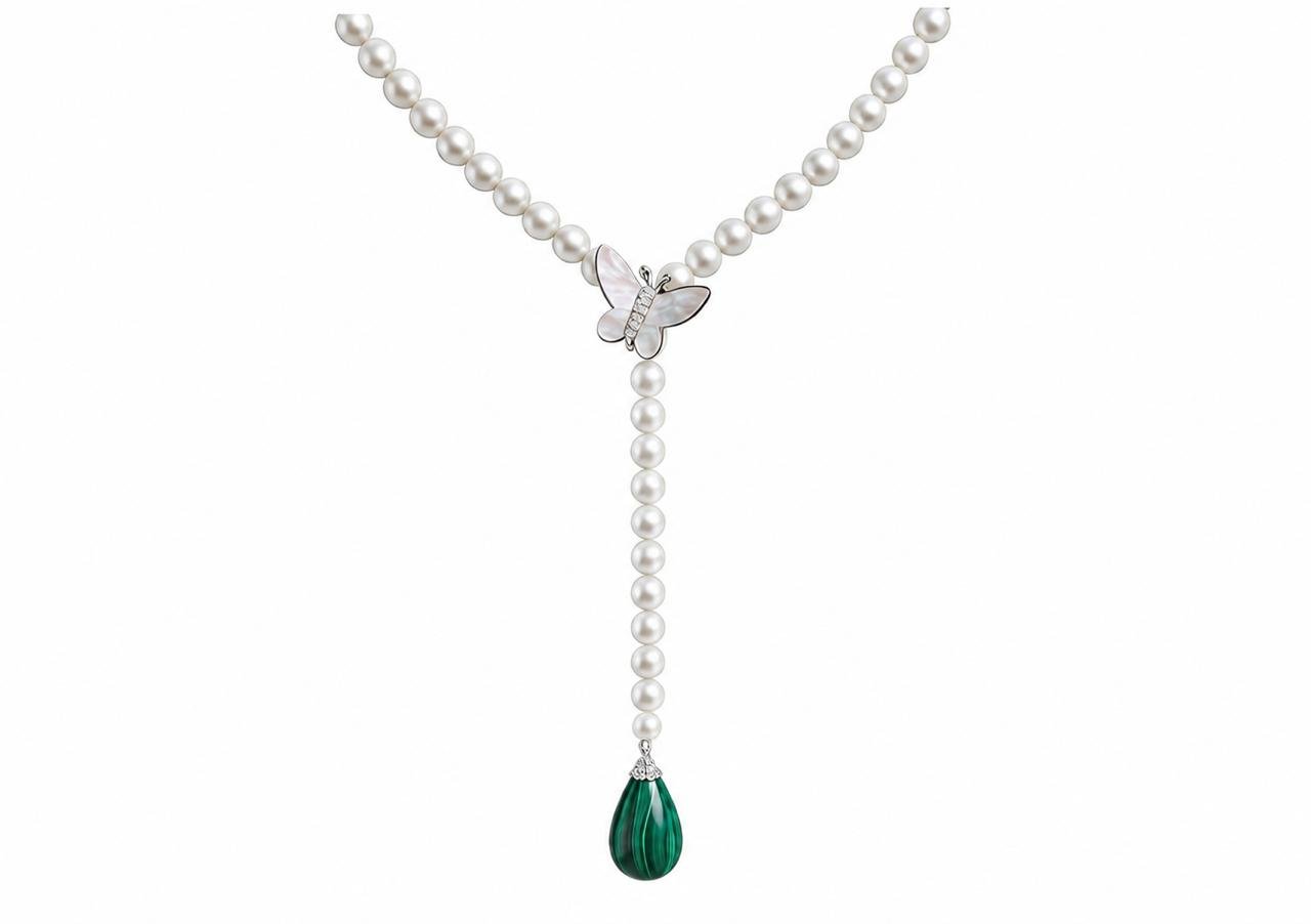 Malachite Drop Butterfly Pearl Necklace