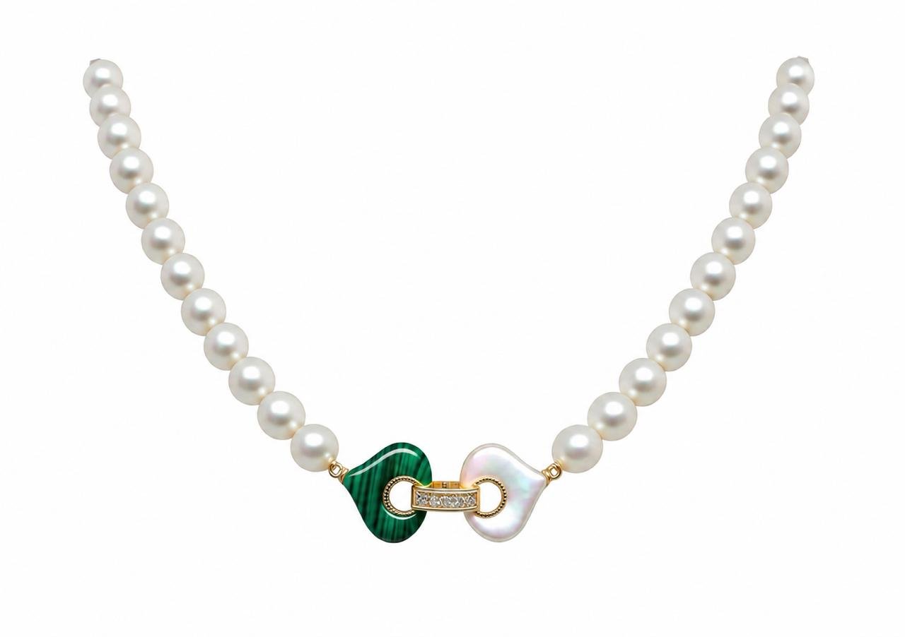 Malachite & Mother-of-Pearl Heart Clasp Necklace