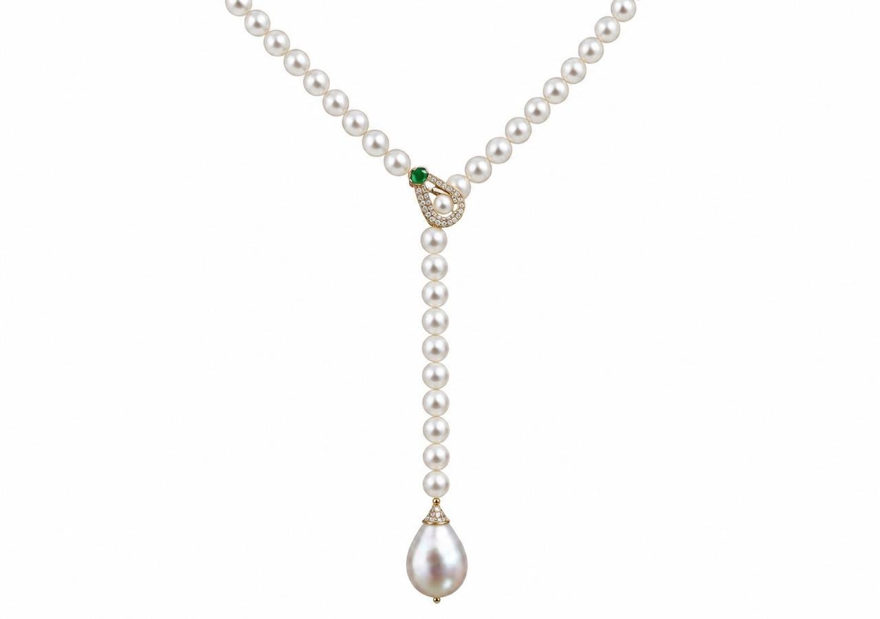 Emerald & Baroque Pearl Lariat