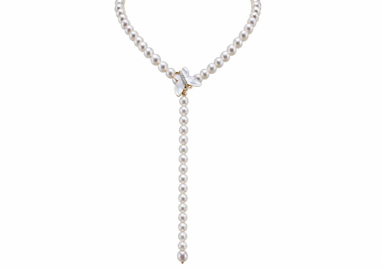 Butterfly Lariat Pearl Necklace